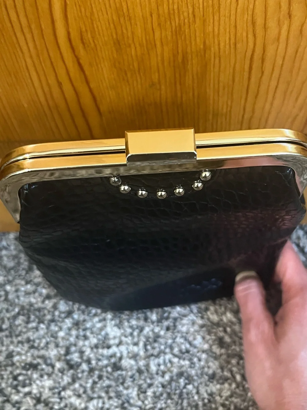 White House Black Market Black Croc-Embossed Frame Wristlet Clutch
